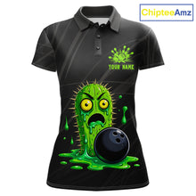Load image into Gallery viewer, Women's funny green cactus bowling polo shirt mockup custom bowling team jersey cactus bowling apparel