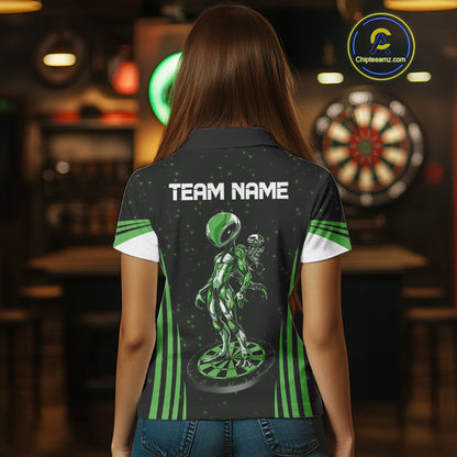 Custom Green Alien Dartboards Dart Polo Shirts For Women Outfits Alien Dart Team Jerseys NYN1024