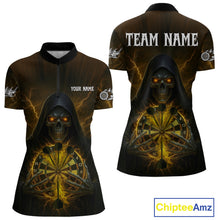 Load image into Gallery viewer, Custom Lightning Yellow Bone Skeleton Dartboard Dart Women Quarter-Zip Jerseys Dart Shirt Gifts NYN1651