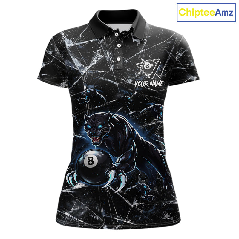 Multi-Panther Funny Glass Crack 8 Ball Pool Polo & 1/4-Zip Team Shirt For Women Custom Billiards Ball Apparel NYN2464
