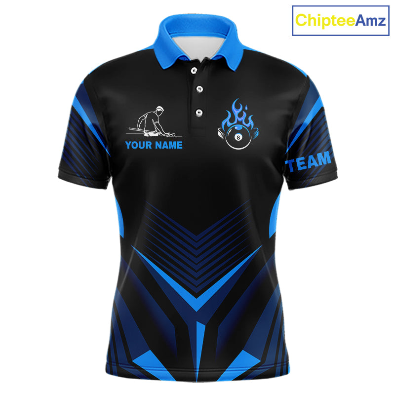Blue Flaming 8 Ball Pool Polo & 1/4-Zip Team Shirt For Men Custom Billiards Ball Apparel NYN2465