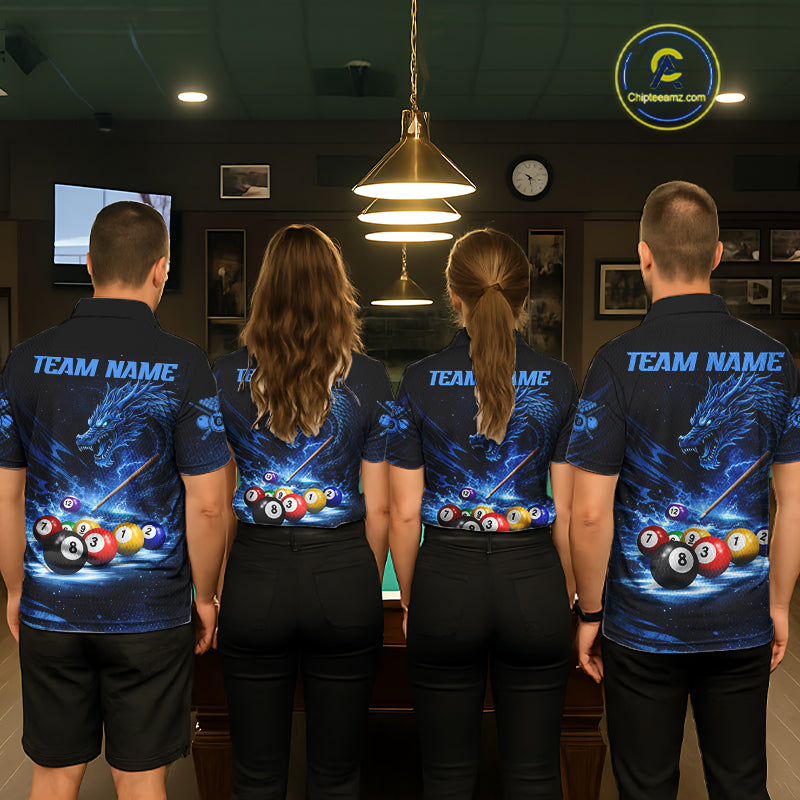 Blue Funny Dragon Thunder Ball Pool Billiard Team Shirt For Men Custom Billiards Ball Attire NYN2469