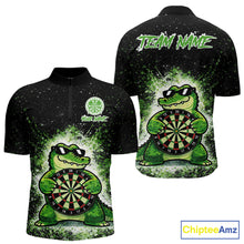 Load image into Gallery viewer, White And Green Funny Crocodile Hold Dartboard Dart 1/4-Zip Shirts For Men Custom Dart Team Shirts NYN2675