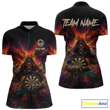 Load image into Gallery viewer, Colorful Smoke Horror Grim Reaper Dartboard Dart 1/4-Zip Shirts For Women Custom Dart Team Shirts NYN2677
