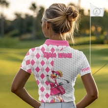 Load image into Gallery viewer, Custom Pink Argyle Golf Polo Shirts For Women Funny Duck Golfer Best Golf Clothing Shirts NYN3055