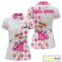 Load image into Gallery viewer, Custom Pink Argyle Golf Polo Shirts For Women Funny Duck Golfer Best Golf Clothing Shirts NYN3055