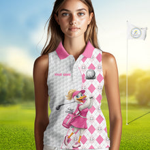 Load image into Gallery viewer, Custom Pink Argyle Golf Sleeveless Polo Shirts For Women Funny Duck Golfer Best Golf Clothing Shirts NYN3055