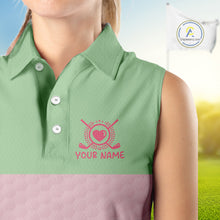 Load image into Gallery viewer, Tropical Flamingo Sleeveless Polo Golf Shirts For Women Custom Pink &amp; Green Golf Team Attire For Golfers NYN3062