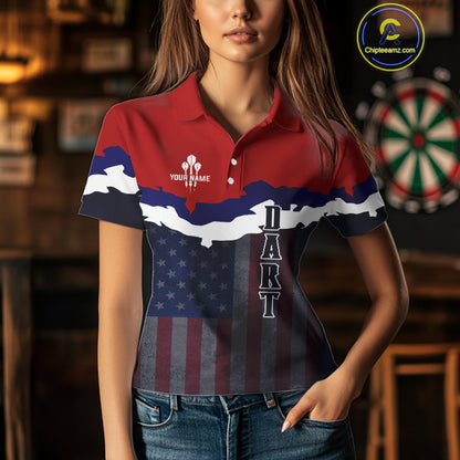 Women's Custom Darts Shirt With American Flag Pattern And Colorful Dartboard NYN0266