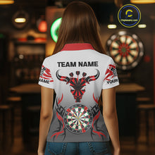 Load image into Gallery viewer, Red Dark Bull Colorful Dartboard Women's Darts Shirt - Custom Name For Darts Jersey NYN0516