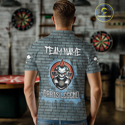 Brick Wall Skull Dartboard Men's Grunge Darts Shirt - Custom Dart Player Uniform NYN0519