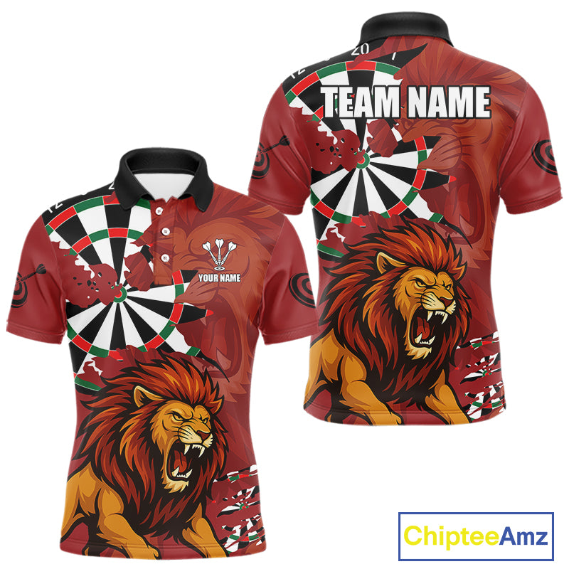 Lion Scratched Dartboard Men's Darts Shirt Polo Jersey Custom Name For Players NYN0739