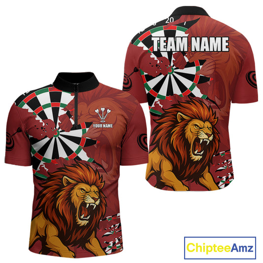 Lion Scratched Dartboard Men's Darts Shirt Quarter-Zip Jersey Custom Name For Players NYN0739