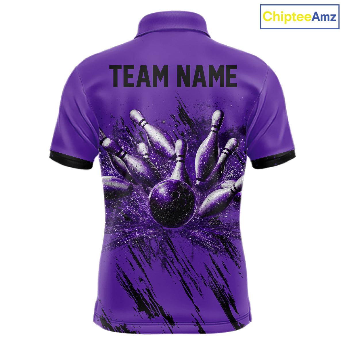 Retro Purple Argyle Bowling Polo featuring classic argyle design, personalized bowling jersey, retro sportswear, custom bowling team uniform.