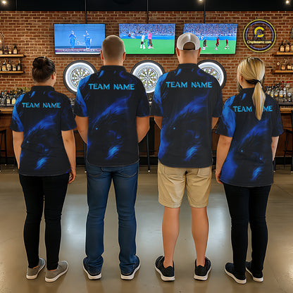 Personalized Black And Blue Flames Dragon Dart Polo Shirts For Men Dart Team Jerseys NYN2188