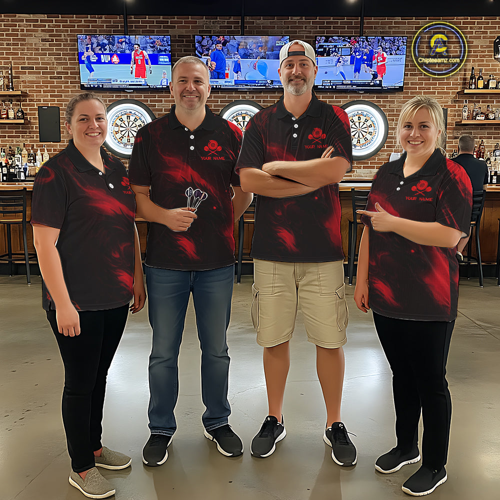 Personalized Black And Red Flames Dragon Dart Quarter-Zip Shirts For Men Dart Team Jerseys NYN2189
