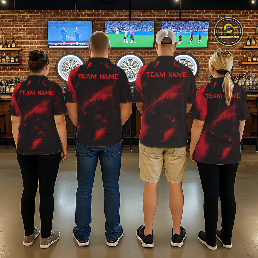 Personalized Black And Red Flames Dragon Dart Quarter-Zip Shirts For Men Dart Team Jerseys NYN2189
