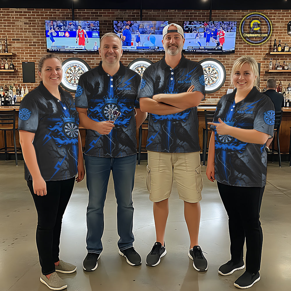 Personalized Raven Blue Flames Crown Darts Polo Shirts For Men Cross Dart Gothic Jerseys NYN2196