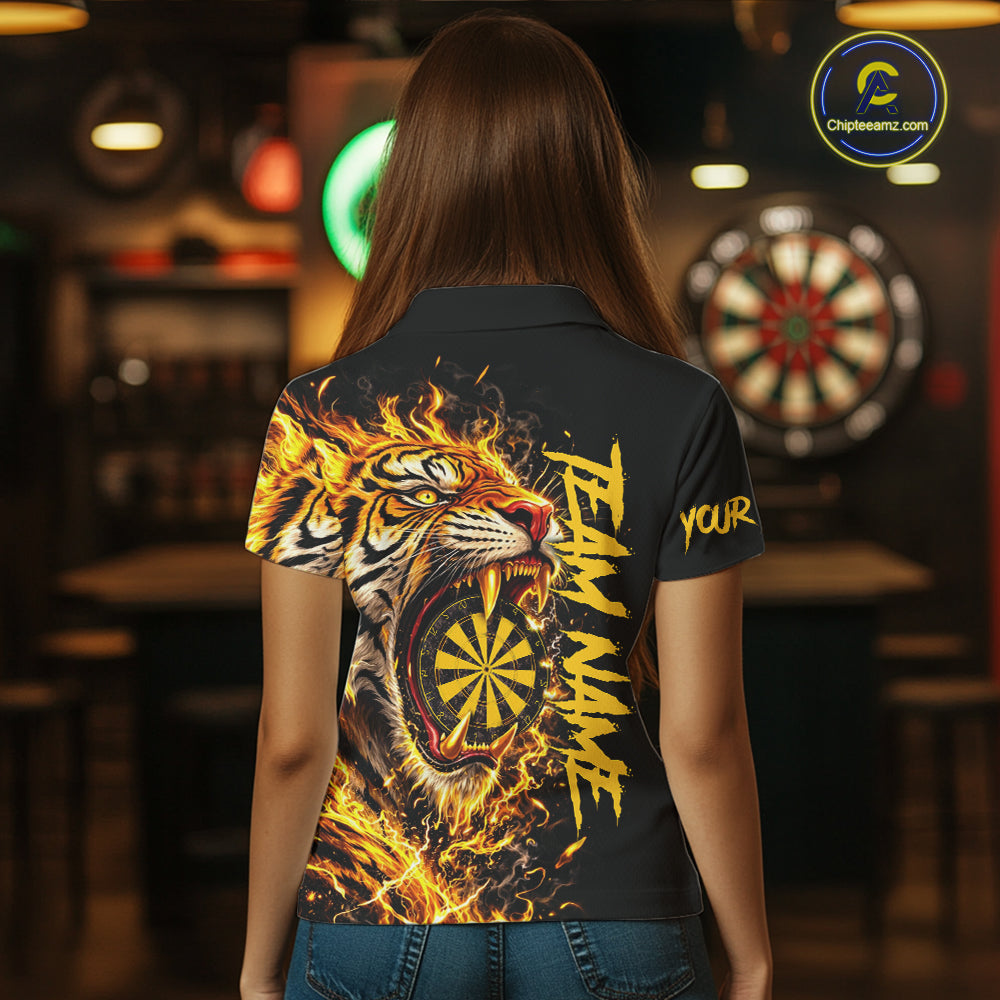 Yellow Horror Tiger Fire Flame Dartboard Custom Women Darts Polo League Shirts Dart Jerseys NYN2838