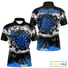 Load image into Gallery viewer, Men's white blue black grunge butterfly dart polo shirt mockup custom dart team jersey