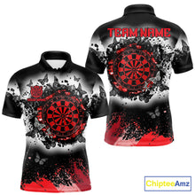 Load image into Gallery viewer, Men's white red black grunge butterfly dart polo shirt mockup custom dart team jersey