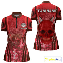 Load image into Gallery viewer, Red Skull &amp; Flame Darts Women's Darts Quarter-Zip Shirt Custom Name For Players NYN0751