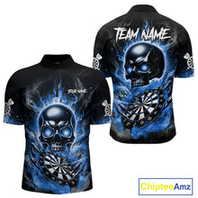 Load image into Gallery viewer, Custom Fire Flame Dartboard Lightning Blue Skull Dart Men Quarter-Zip Jerseys Dart Team Shirt NYN1674