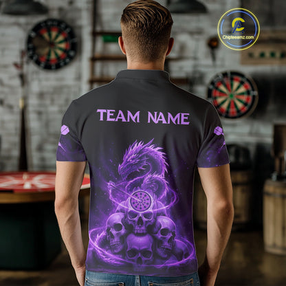 Custom Purple Galaxy Dragon Skulls Dartboard Men Darts Polo Shirt Dart Team Jerseys NYN1932