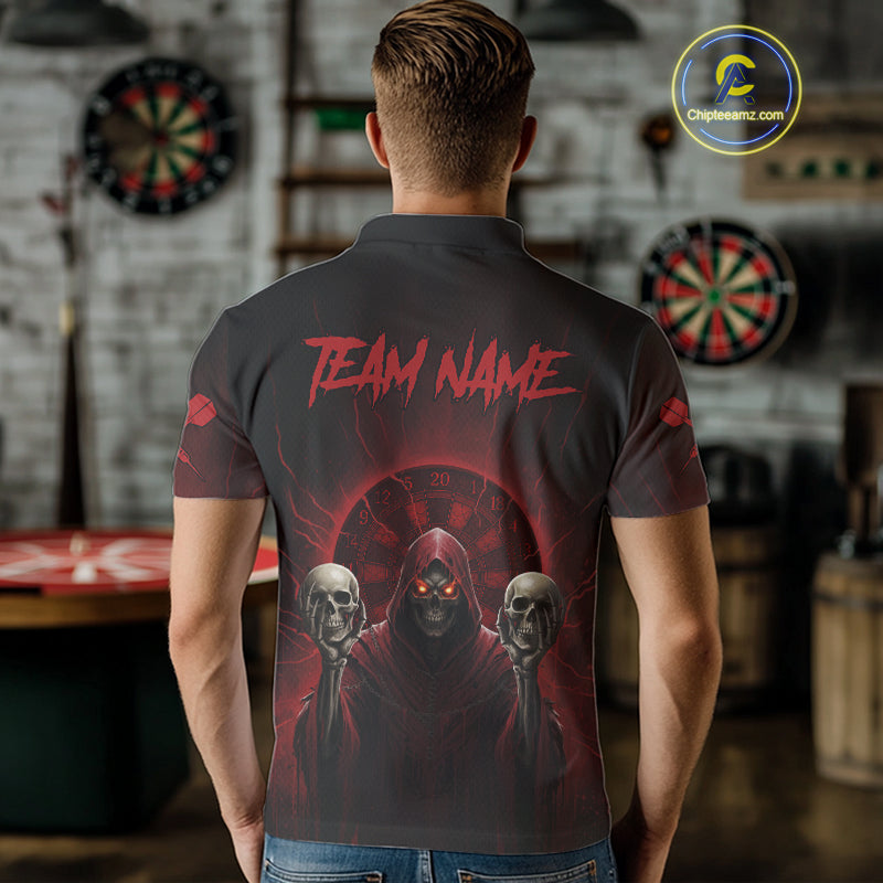 Custom Red Grim Reaper Grey Skull Dartboard Women Darts Polo Shirt Grunge Dart Jerseys NYN1935