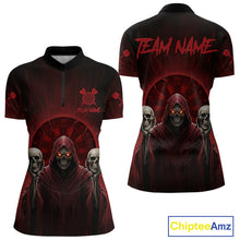 Load image into Gallery viewer, Custom Red Grim Reaper Grey Skull Dartboard Women Darts Quarter-Zip Shirt Grunge Dart Jerseys NYN1935