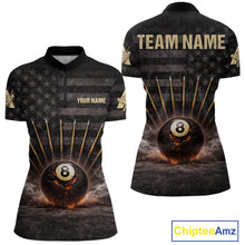 Load image into Gallery viewer, American Flag Cracked Ball 8 Billiards Pool Sticks Shirt For Women Custom Grunge Billiard Balls Attire NYN2691