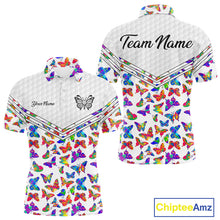 Load image into Gallery viewer, Butterfly Mens White Pattern Golf Polo Shirt Custom Name Floral Colorful Watercolor Golf Shirts NYN2846