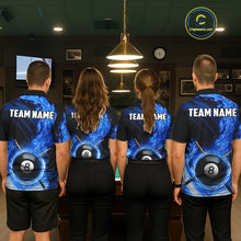 Load image into Gallery viewer, Personalized Blue 8 Ball Fire Flame Billiard Polo &amp; 1/4-Zip For Women 8 Ball Pool Team Jersey NYN2847