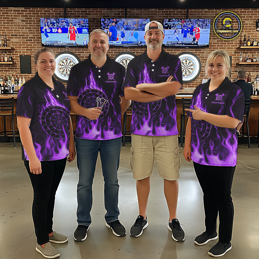 Personalized Dart Shirts For Men Custom Purple Dartboard Flame Team League Darter Jerseys NYN2849