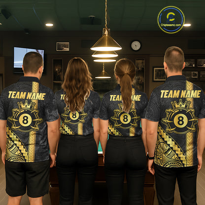 Polynesian Tribal Gold Crown 8 Ball Billiard Pool Shirt For Women Custom Outfits Billiard Team Attire NYN3218