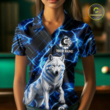 Load image into Gallery viewer, Custom Funny Wolf 8 Ball Billiard Shirt For Women Thunder Lightning Billiard Pool Team Jersey | Blue NYN3222