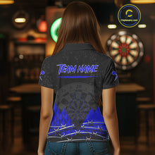 Load image into Gallery viewer, Barbed Wire &amp; Grunge Dartboard Blue Darts Shirt  For Women - Custom Name For Players NYN0547