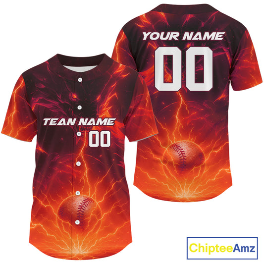 Red Custom Lightning Dragon Baseball Ball Jerseys For Men Youth Baseball Team Shirts NYN1075