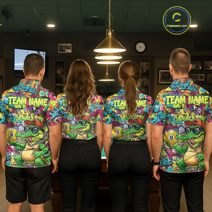 Graffiti Funny Crocodile Pool 8 Ball Men Billiard Team Shirt Custom Billiard Balls Attire NYN2501