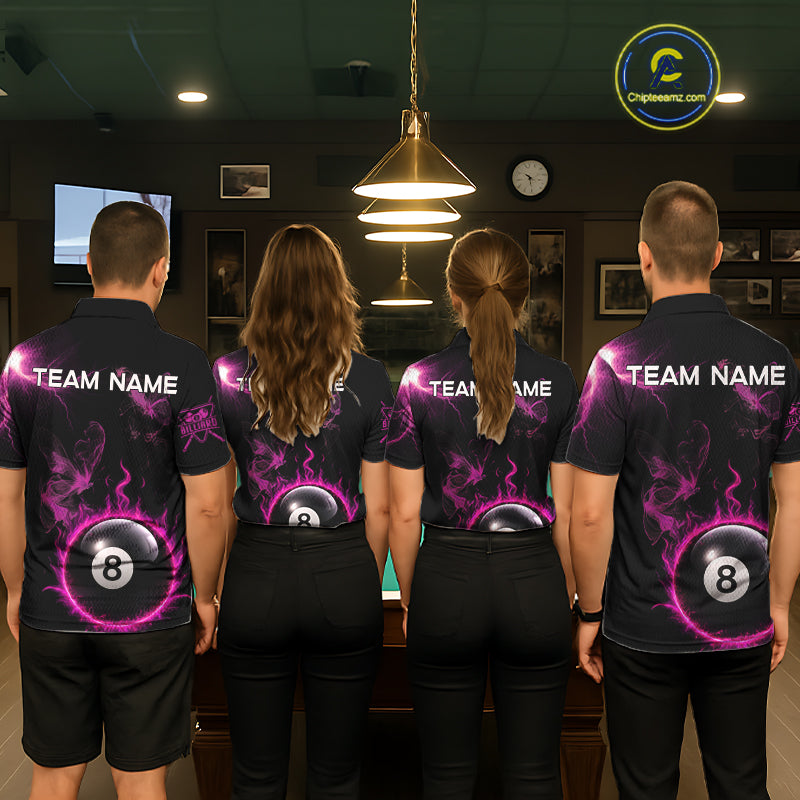 Pink Smokes Butterfly Pool 8 Ball Women's Billiard Team Shirt Custom Billiard Polo & 1/4-Zip Attire NYN2505