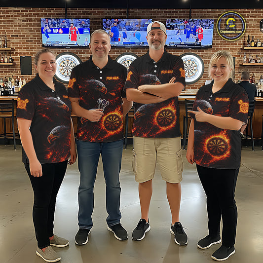 Eagle Couple Flame Dartboard & Arrow Men Darts Quarter-Zip Shirt Custom Outfits Dart Team Jerseys NYN2508