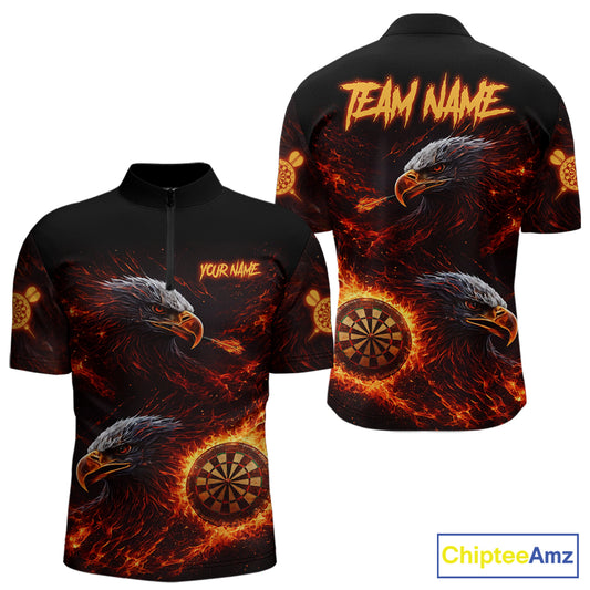Eagle Couple Flame Dartboard & Arrow Men Darts Quarter-Zip Shirt Custom Outfits Dart Team Jerseys NYN2508