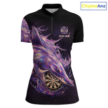Load image into Gallery viewer, Personalized Pink Holographic Shark Women Darts 1/4-Zip League Shirts Funny Grunge Dart Jerseys NYN2707