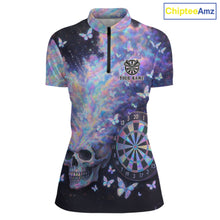 Load image into Gallery viewer, Custom Holographic Smokes Skull Dartboard Women Dart 1/4-Zip Shirt Butterfly Dart Jerseys NYN2709