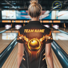 Load image into Gallery viewer, Custom Fire Flame Bowling Jerseys For Women, Personalized Bowling Pin &amp; Ball Team Shirts | Yellow NYN3069
