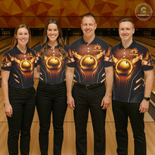 Load image into Gallery viewer, Custom Fire Flame Bowling Jerseys For Men, Personalized Bowling Pin &amp; Ball Team Shirts | Yellow NYN3069