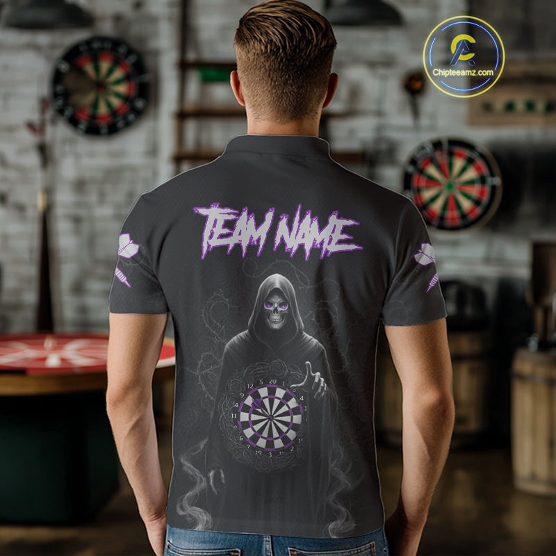 Custom Roses Dartboard Purple Grim Reaper Men Darts Polo Shirt Darts Jersey NYN1972