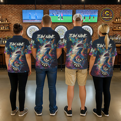 Personalized Multi-Color Splatter Funny Shark Men Darts Quarter-Zip League Shirts Dart Jerseys NYN2217