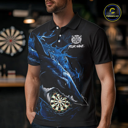 Personalized Blue Horror Shark Men Darts Polo League Shirts Funny Grunge Dart Jerseys NYN2218