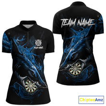 Load image into Gallery viewer, Personalized Blue Horror Shark Women Darts Quarter-Zip League Shirts Funny Grunge Dart Jerseys NYN2218